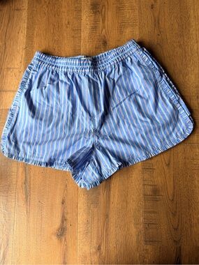 Striped Light Blue Women's Athletic /lounge Shorts with Elastic Waist small